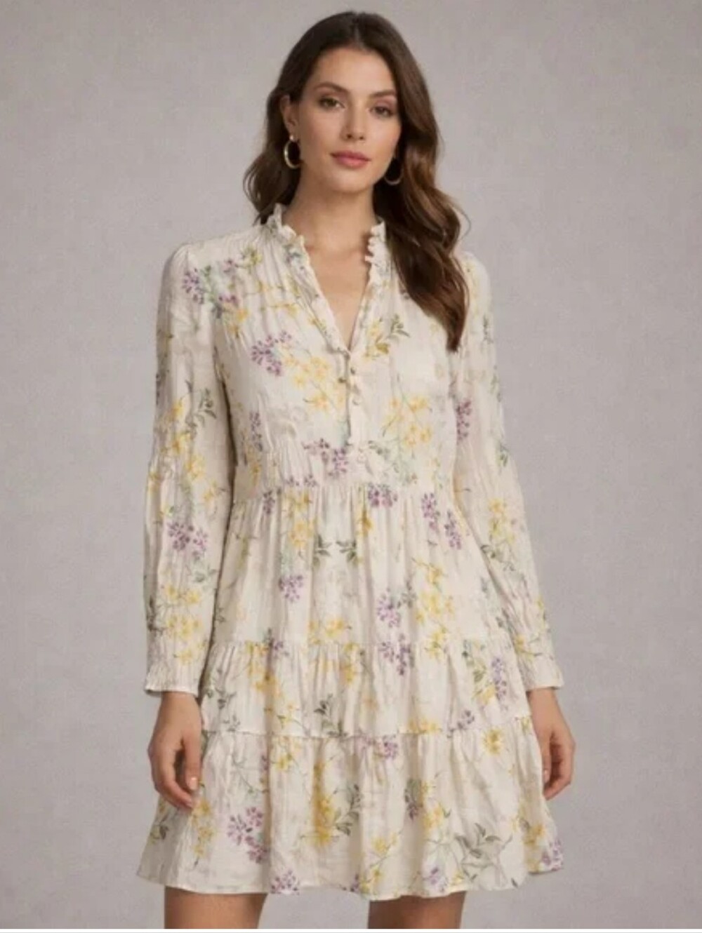 Taylor ✨️ Floral Tie-Neck Dress in Mint with Yellow & Lavender Flowers Size 16